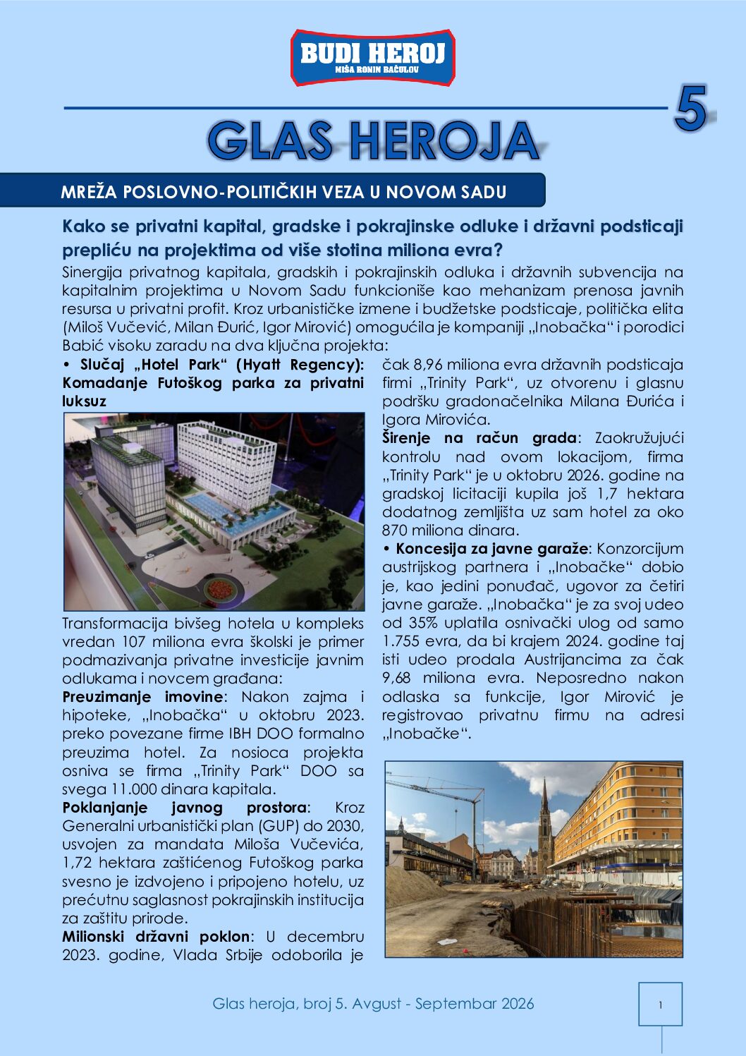 Naslovna strana biltena Glas heroja, broj 5, Avgust–septembar 2026.